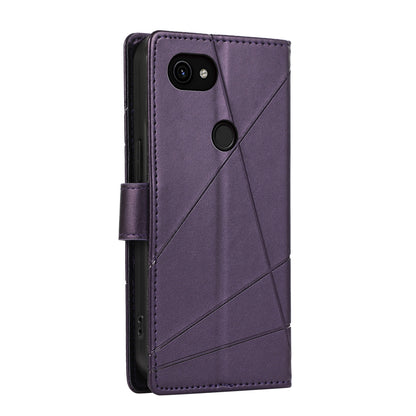 Google Pixel 3a PU Genuine Leather Texture Embossed Line Phone Case with Card Wallet, Kickstand & Wrist Strap