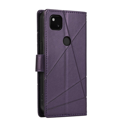 Google Pixel 4a PU Genuine Leather Texture Embossed Line Phone Case with Card Wallet, Kickstand & Wrist Strap