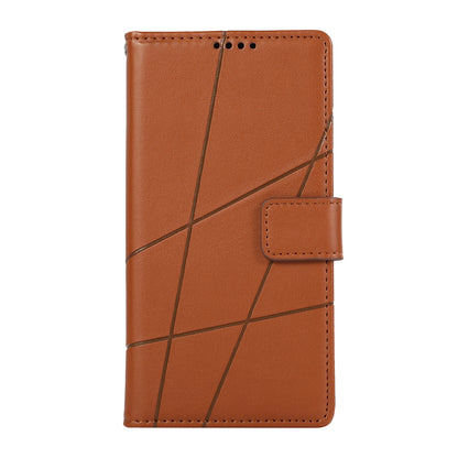Google Pixel 5 PU Genuine Leather Texture Embossed Line Phone Case with Card Wallet, Kickstand & Wrist Strap