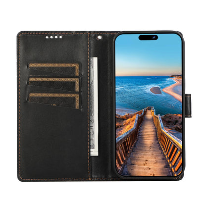 Google Pixel 5a 5G PU Genuine Leather Texture Embossed Line Phone Case with Card Wallet, Kickstand & Wrist Strap