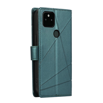 Google Pixel 5a 5G PU Genuine Leather Texture Embossed Line Phone Case with Card Wallet, Kickstand & Wrist Strap