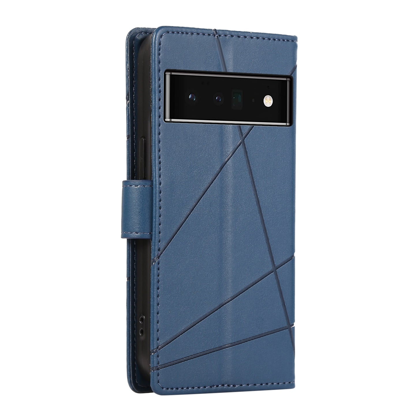 Google Pixel 6 Pro PU Genuine Leather Texture Embossed Line Phone Case with Card Wallet, Kickstand & Wrist Strap
