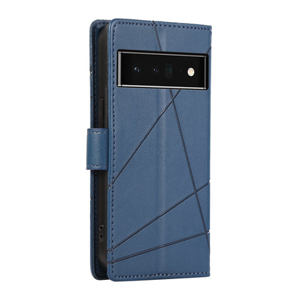 Google Pixel 6 Pro PU Genuine Leather Texture Embossed Line Phone Case with Card Wallet, Kickstand & Wrist Strap