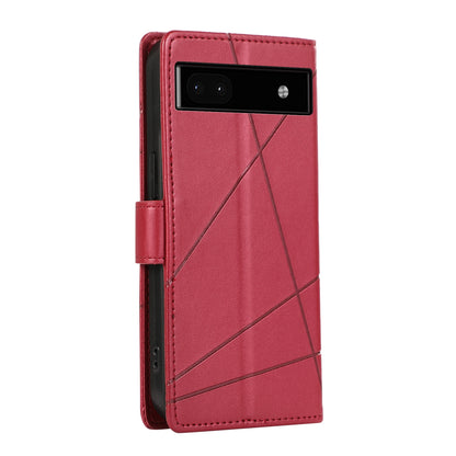 Google Pixel 6a PU Genuine Leather Texture Embossed Line Phone Case with Card Wallet, Kickstand & Wrist Strap