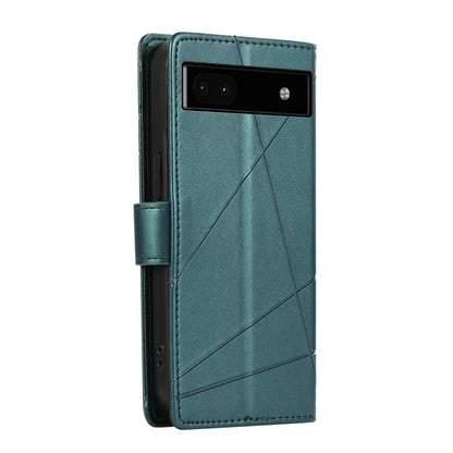 Google Pixel 6a PU Genuine Leather Texture Embossed Line Phone Case with Card Wallet, Kickstand & Wrist Strap