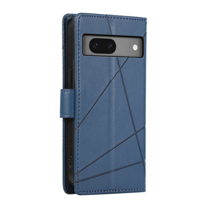 Google Pixel 7 PU Genuine Leather Texture Embossed Line Phone Case with Card Wallet, Kickstand & Wrist Strap