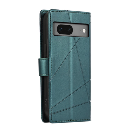 Google Pixel 7 PU Genuine Leather Texture Embossed Line Phone Case with Card Wallet, Kickstand & Wrist Strap