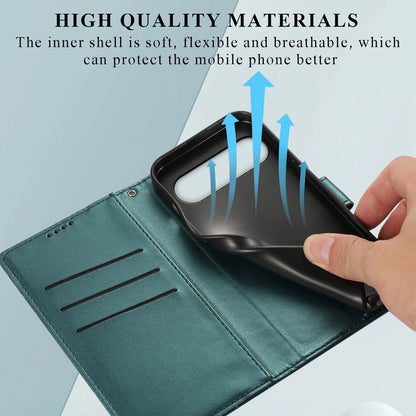 Google Pixel 9 PU Genuine Leather Texture Embossed Line Phone Case with Card Wallet, Kickstand & Wrist Strap