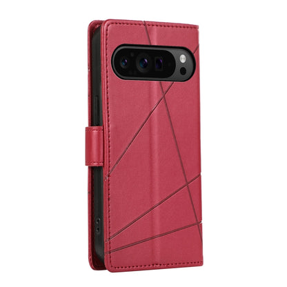 Google Pixel 9 Pro PU Genuine Leather Texture Embossed Line Phone Case with Card Wallet, Kickstand & Wrist Strap