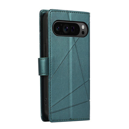 Google Pixel 9 Pro PU Genuine Leather Texture Embossed Line Phone Case with Card Wallet, Kickstand & Wrist Strap