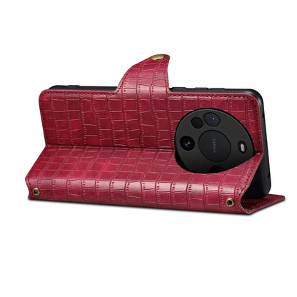Huawei Mate 60 Pro Denior Leather Case - Crocodile Texture with Oil Edge, Wallet & Kickstand Features
