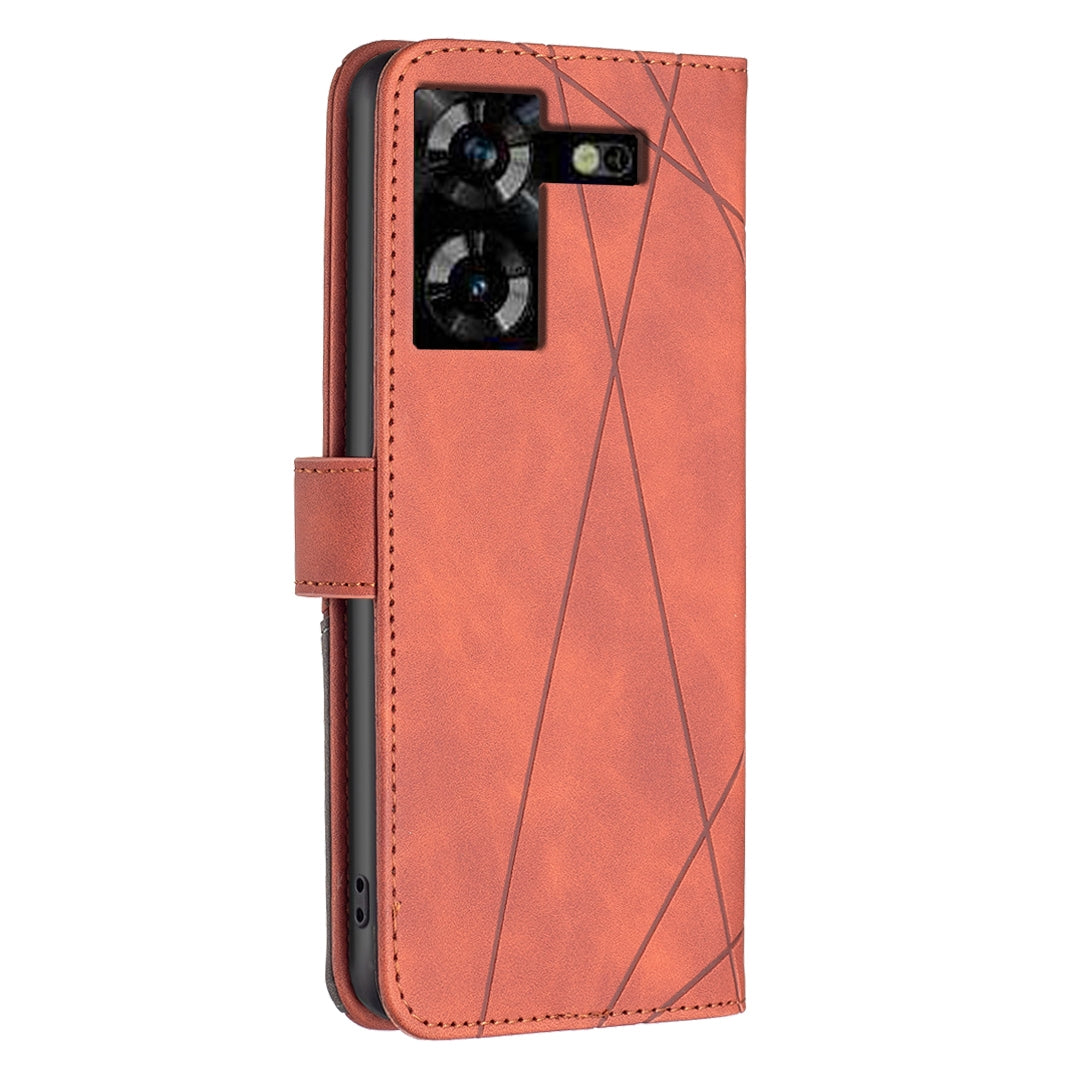 Tecno Pova 5 Wallet Case – Rhombus Texture PU Leather, Magnetic Buckle, Card Slots, Stand Function, Shockproof Protective Cover
