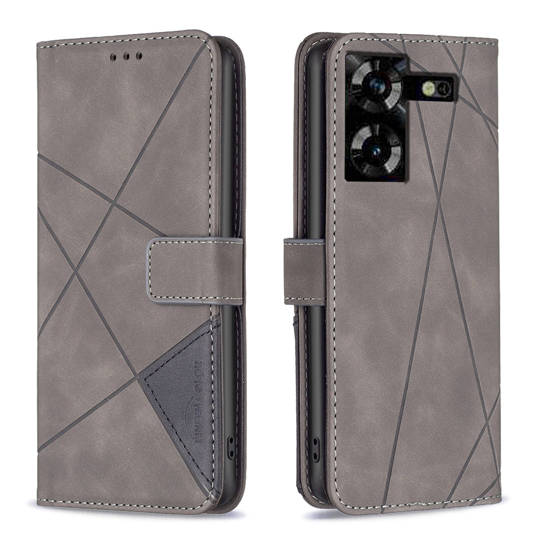 Tecno Pova 5 Wallet Case – Rhombus Texture PU Leather, Magnetic Buckle, Card Slots, Stand Function, Shockproof Protective Cover