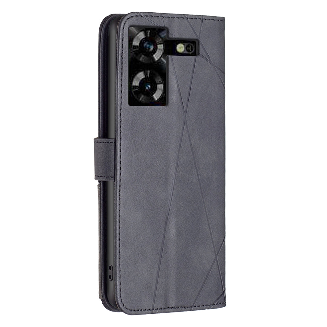 Tecno Pova 5 Wallet Case – Rhombus Texture PU Leather, Magnetic Buckle, Card Slots, Stand Function, Shockproof Protective Cover