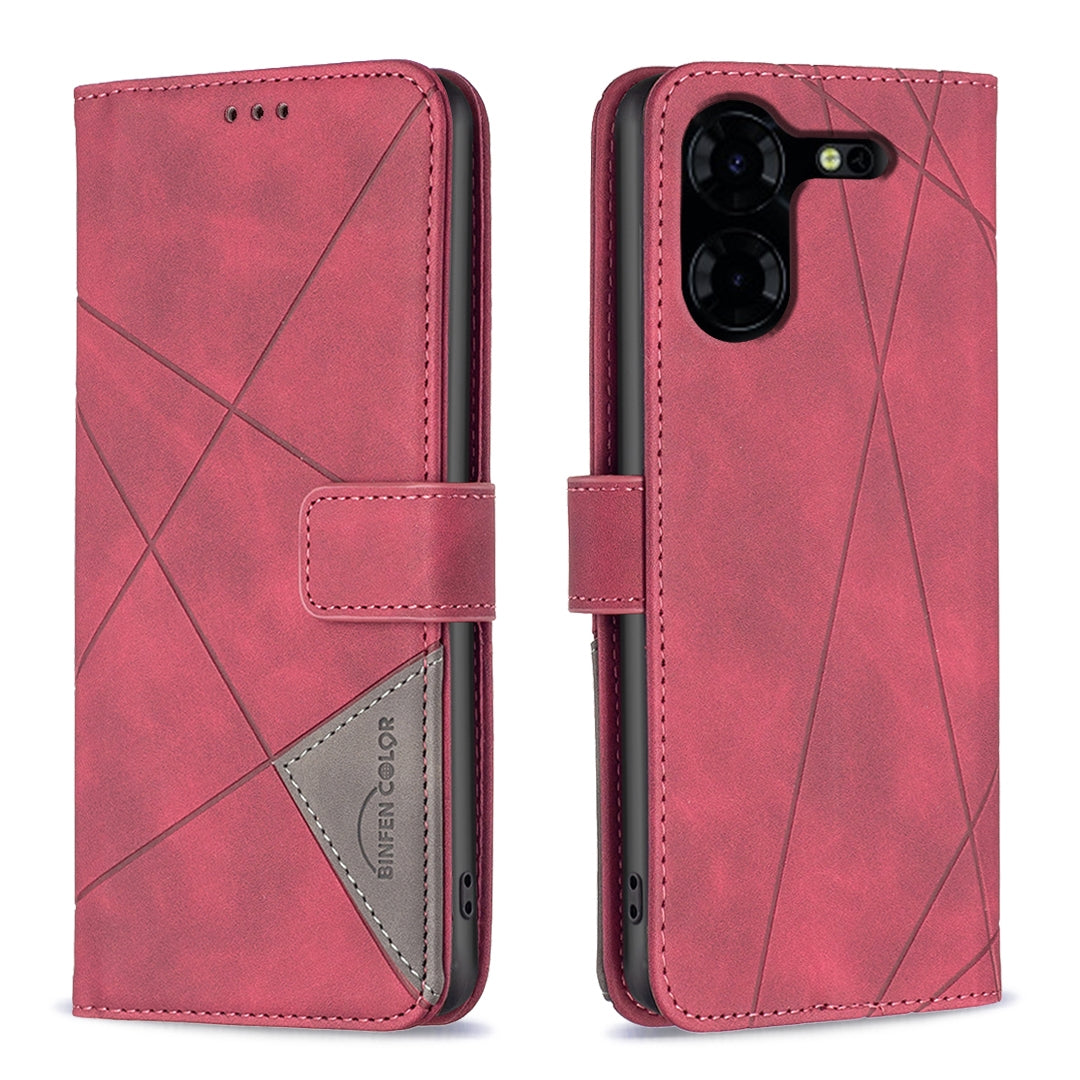 Tecno Pova 5 Pro 5G Wallet Case – Rhombus Texture PU Leather, Magnetic Buckle, Card Slots, Stand Function, Shockproof Protective Cover