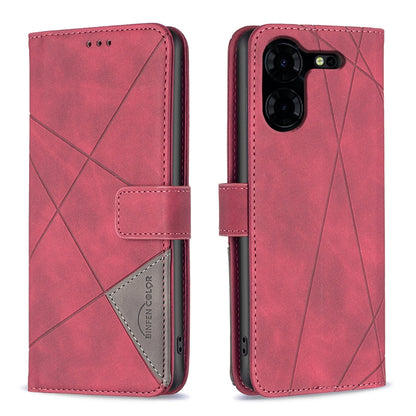 Tecno Pova 5 Pro 5G Wallet Case – Rhombus Texture PU Leather, Magnetic Buckle, Card Slots, Stand Function, Shockproof Protective Cover