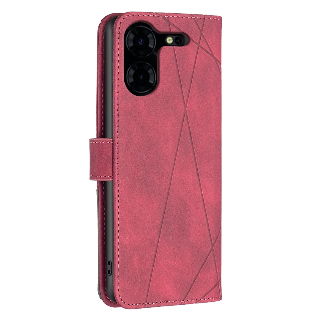 Tecno Pova 5 Pro 5G Wallet Case – Rhombus Texture PU Leather, Magnetic Buckle, Card Slots, Stand Function, Shockproof Protective Cover