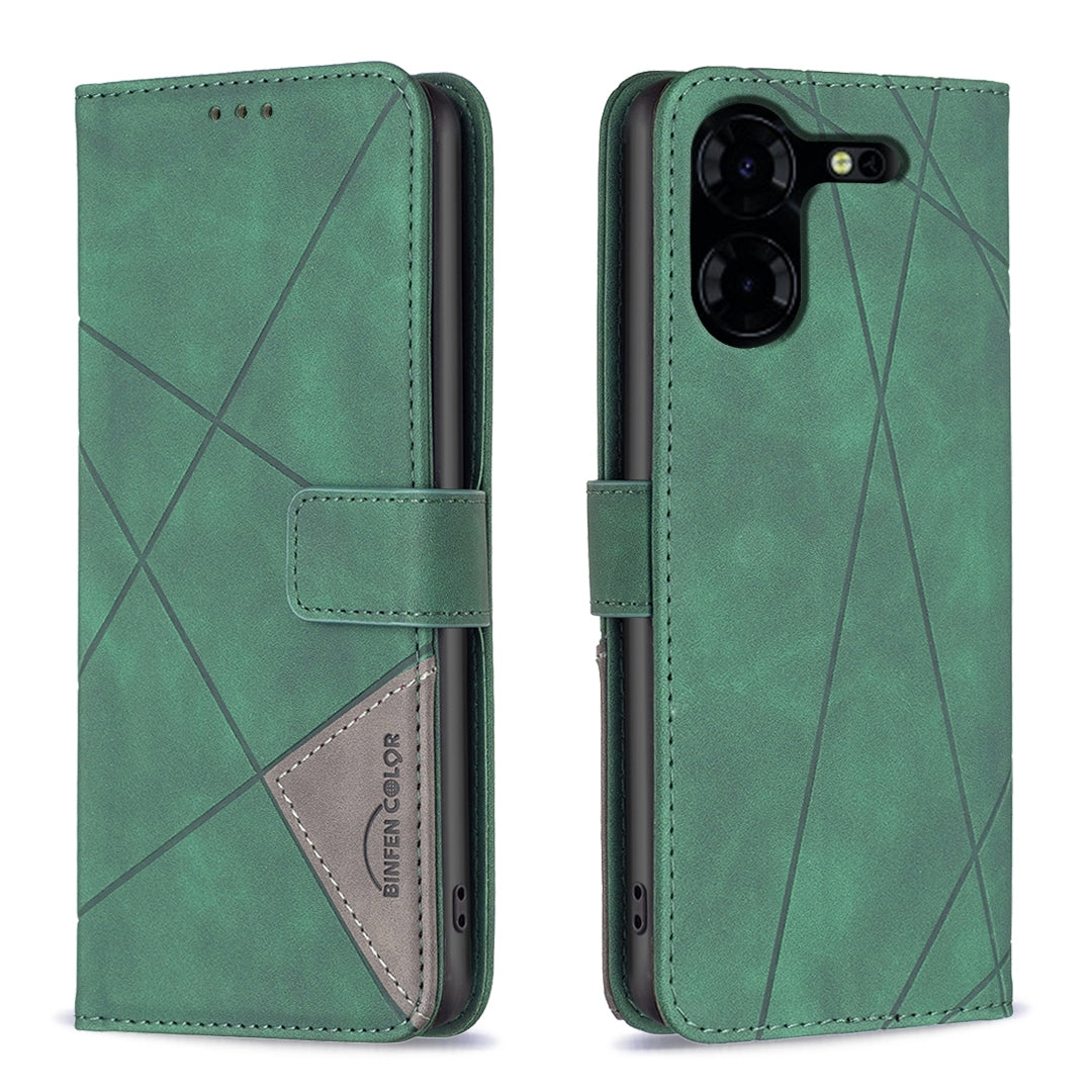 Tecno Pova 5 Pro 5G Wallet Case – Rhombus Texture PU Leather, Magnetic Buckle, Card Slots, Stand Function, Shockproof Protective Cover