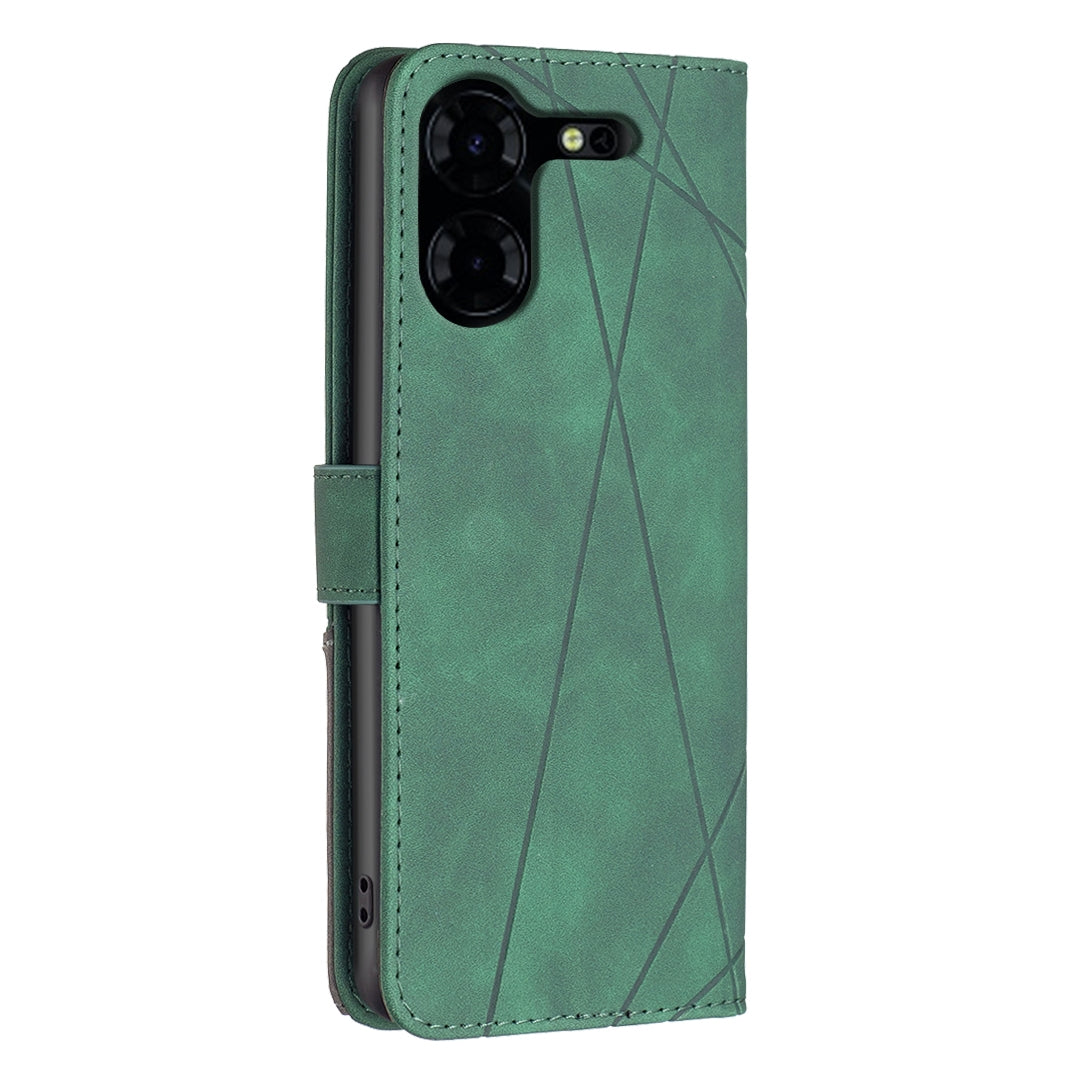 Tecno Pova 5 Pro 5G Wallet Case – Rhombus Texture PU Leather, Magnetic Buckle, Card Slots, Stand Function, Shockproof Protective Cover