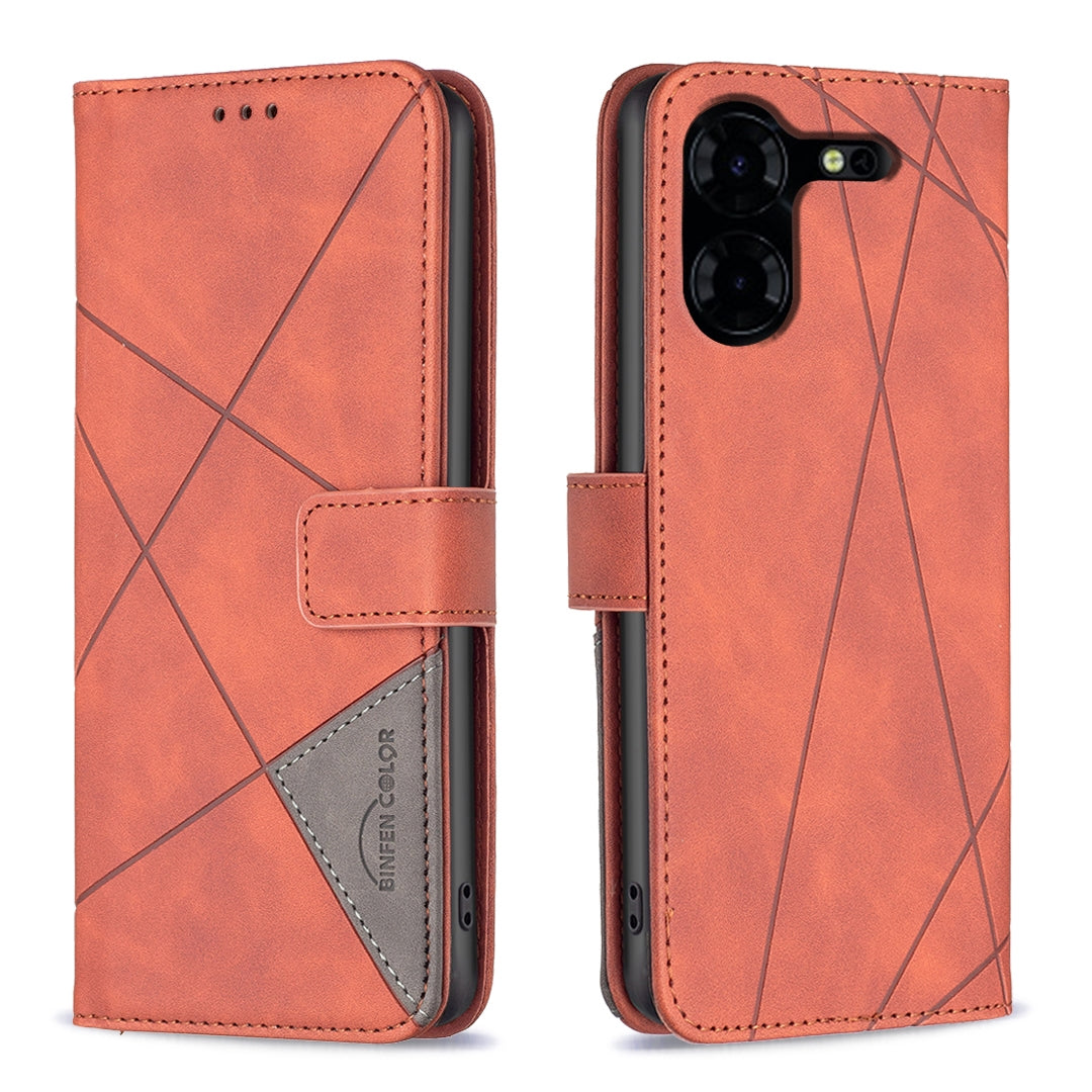 Tecno Pova 5 Pro 5G Wallet Case – Rhombus Texture PU Leather, Magnetic Buckle, Card Slots, Stand Function, Shockproof Protective Cover