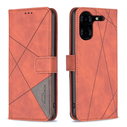 Tecno Pova 5 Pro 5G Wallet Case – Rhombus Texture PU Leather, Magnetic Buckle, Card Slots, Stand Function, Shockproof Protective Cover