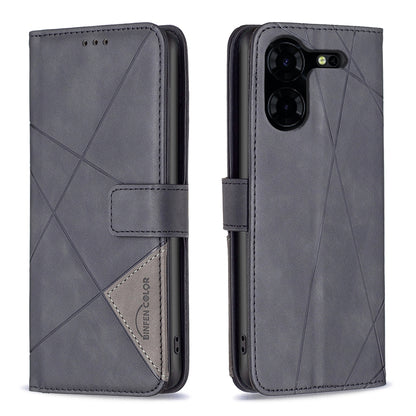 Tecno Pova 5 Pro 5G Wallet Case – Rhombus Texture PU Leather, Magnetic Buckle, Card Slots, Stand Function, Shockproof Protective Cover