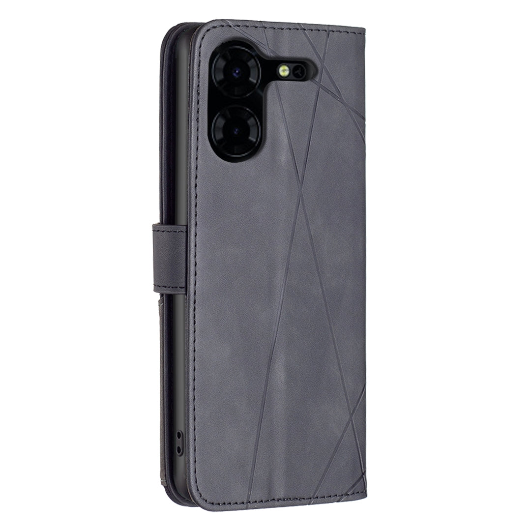 Tecno Pova 5 Pro 5G Wallet Case – Rhombus Texture PU Leather, Magnetic Buckle, Card Slots, Stand Function, Shockproof Protective Cover