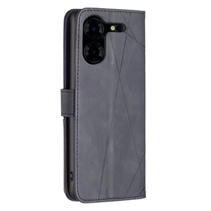 Tecno Pova 5 Pro 5G Wallet Case – Rhombus Texture PU Leather, Magnetic Buckle, Card Slots, Stand Function, Shockproof Protective Cover