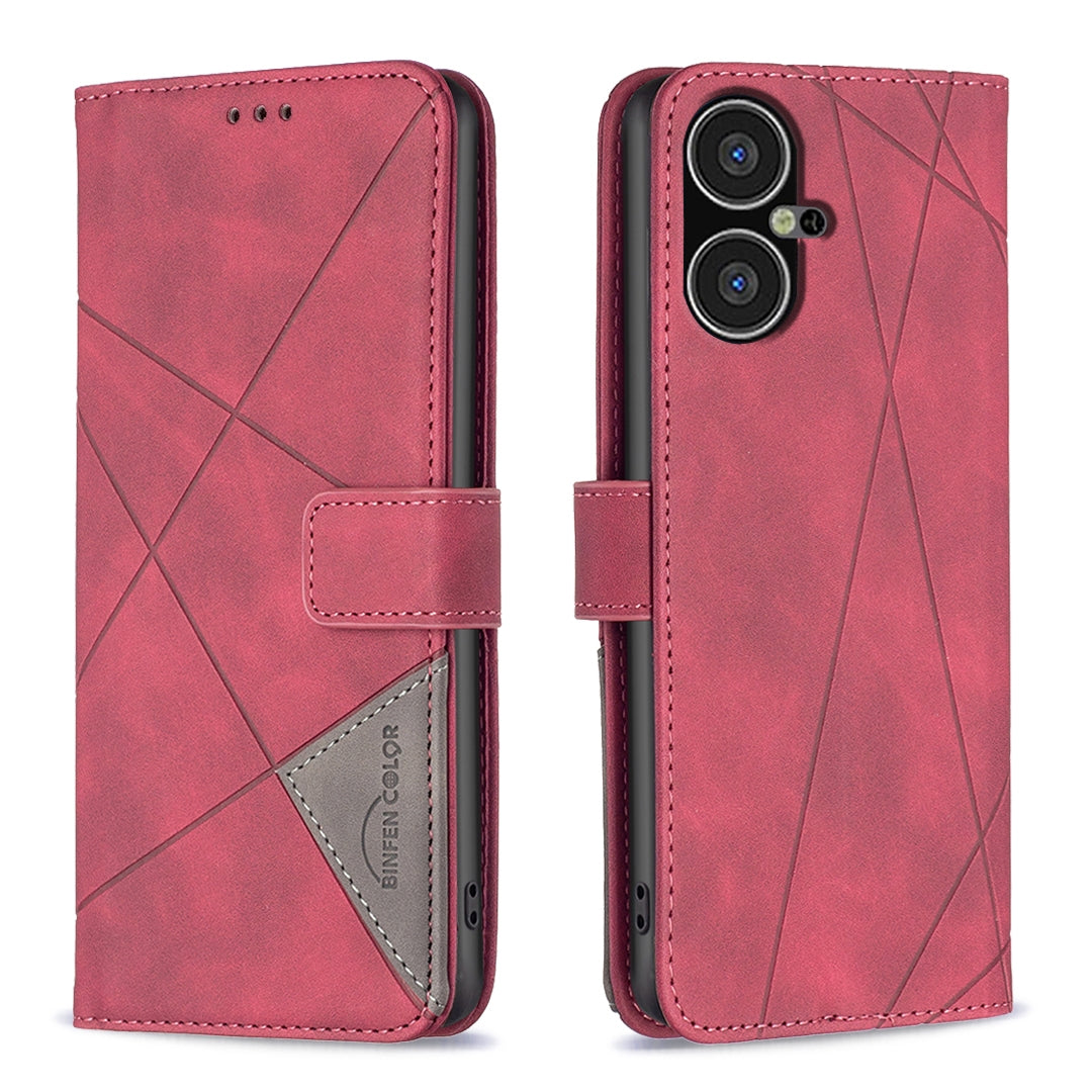 Tecno Pova Neo 3 Wallet Case – Rhombus Texture PU Leather, Magnetic Buckle, Card Slots, Stand Function, Shockproof Protective Cover