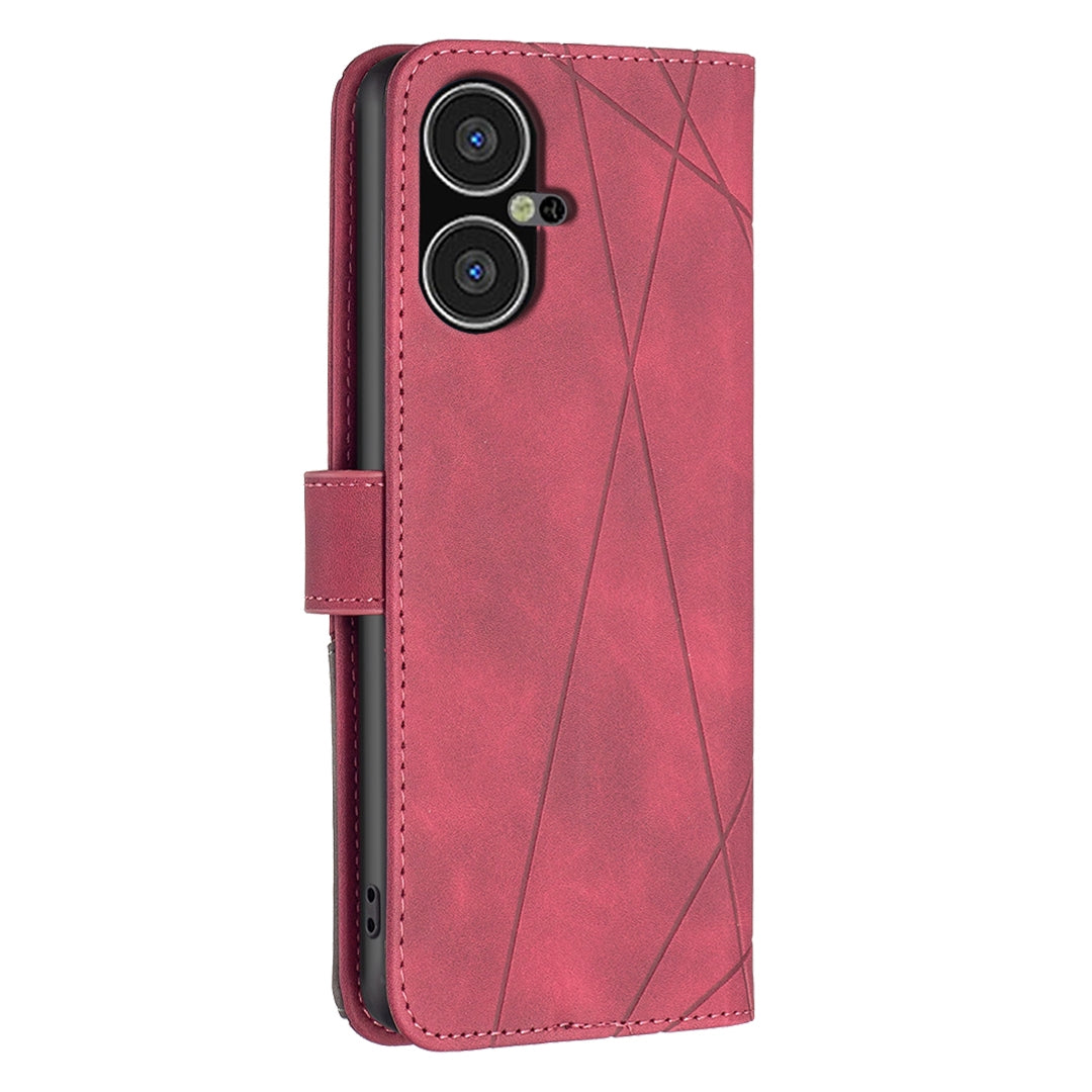 Tecno Pova Neo 3 Wallet Case – Rhombus Texture PU Leather, Magnetic Buckle, Card Slots, Stand Function, Shockproof Protective Cover