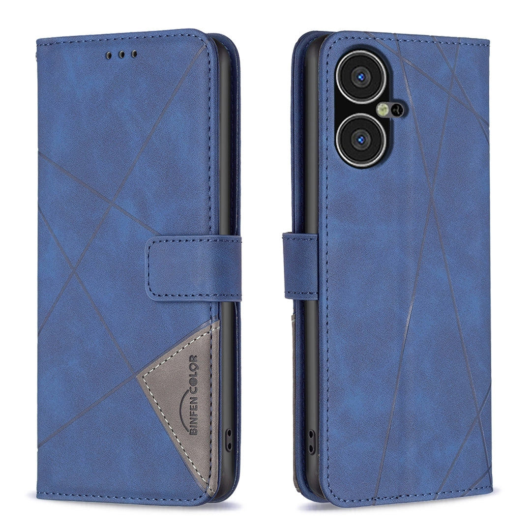 Tecno Pova Neo 3 Wallet Case – Rhombus Texture PU Leather, Magnetic Buckle, Card Slots, Stand Function, Shockproof Protective Cover