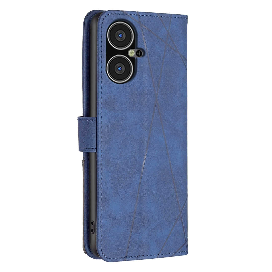 Tecno Pova Neo 3 Wallet Case – Rhombus Texture PU Leather, Magnetic Buckle, Card Slots, Stand Function, Shockproof Protective Cover