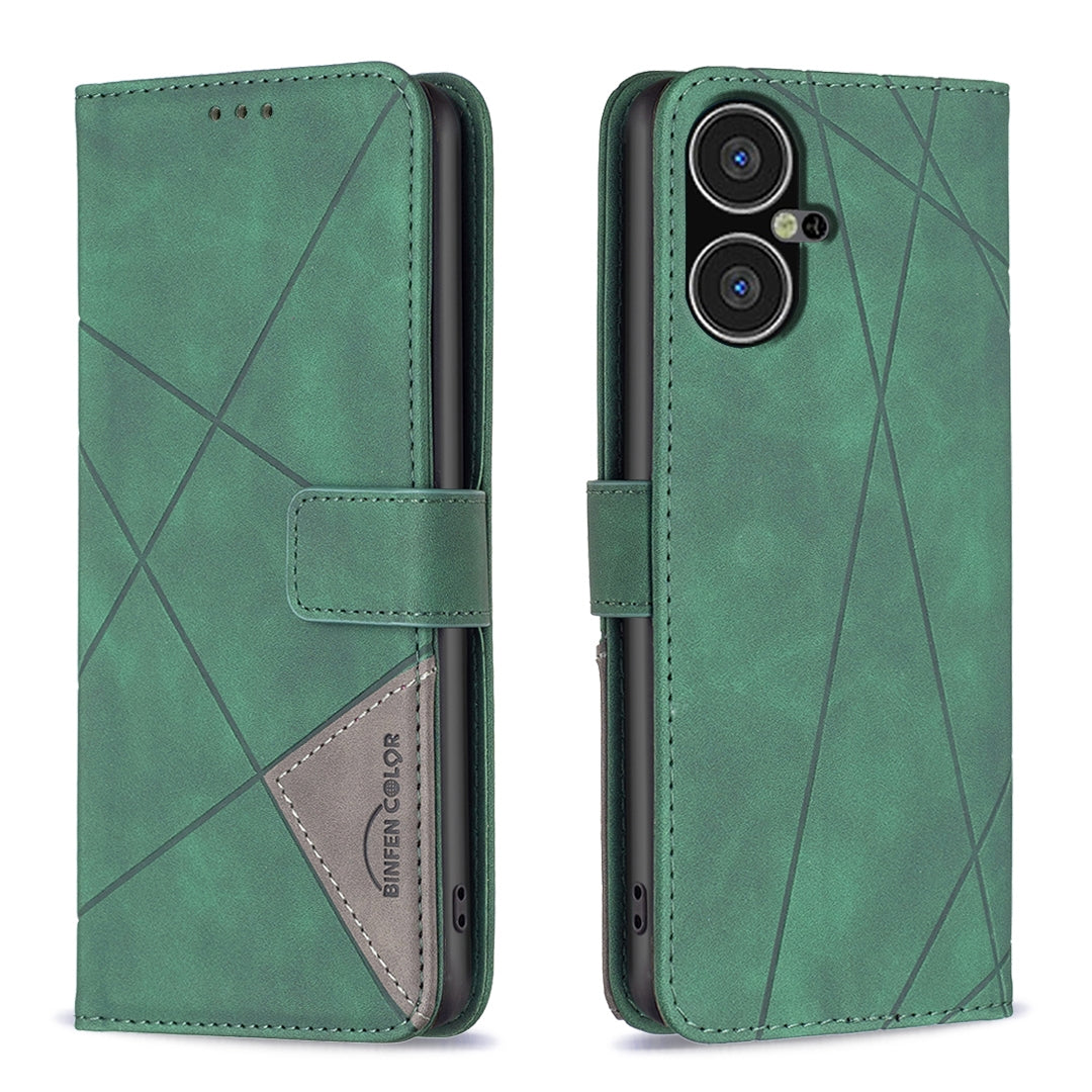 Tecno Pova Neo 3 Wallet Case – Rhombus Texture PU Leather, Magnetic Buckle, Card Slots, Stand Function, Shockproof Protective Cover