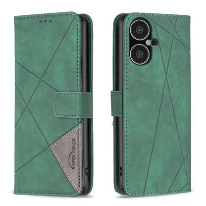 Tecno Pova Neo 3 Wallet Case – Rhombus Texture PU Leather, Magnetic Buckle, Card Slots, Stand Function, Shockproof Protective Cover