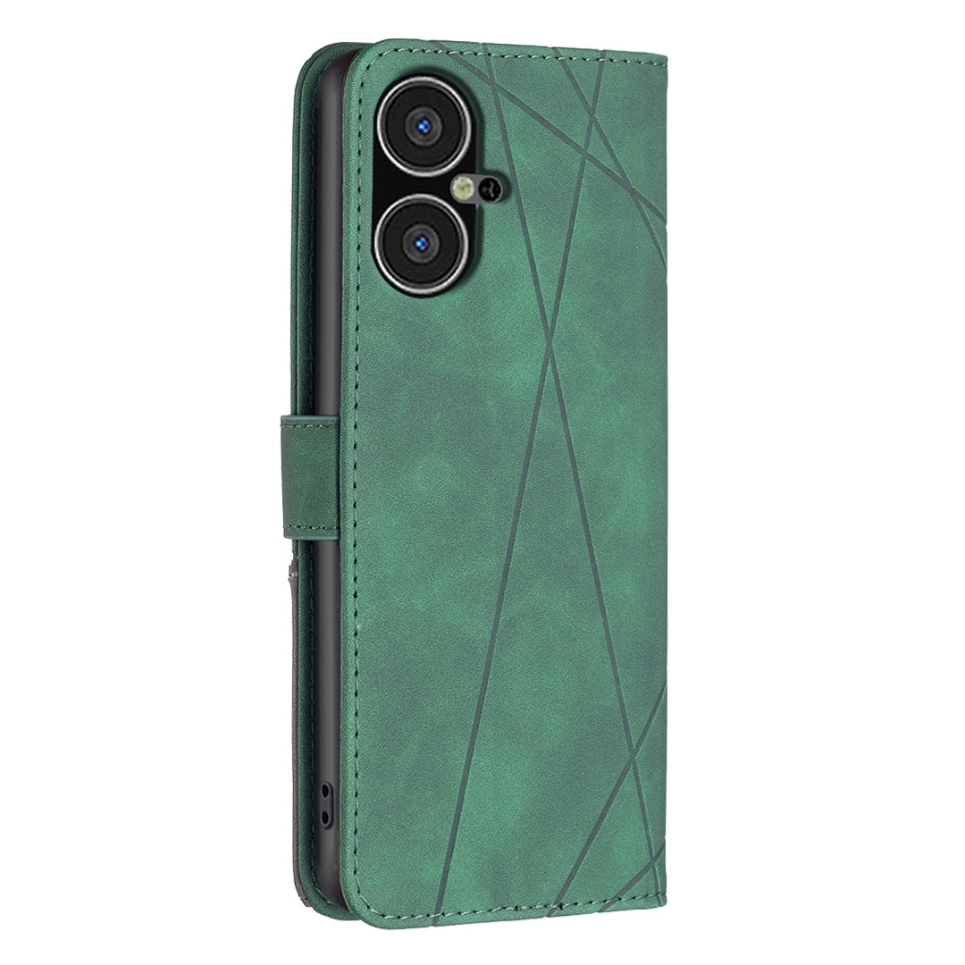 Tecno Pova Neo 3 Wallet Case – Rhombus Texture PU Leather, Magnetic Buckle, Card Slots, Stand Function, Shockproof Protective Cover