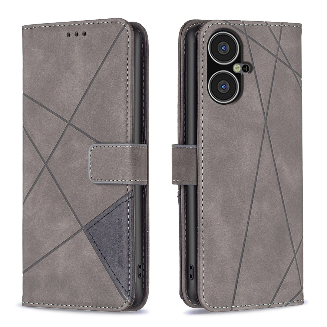 Tecno Pova Neo 3 Wallet Case – Rhombus Texture PU Leather, Magnetic Buckle, Card Slots, Stand Function, Shockproof Protective Cover