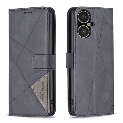 Tecno Pova Neo 3 Wallet Case – Rhombus Texture PU Leather, Magnetic Buckle, Card Slots, Stand Function, Shockproof Protective Cover