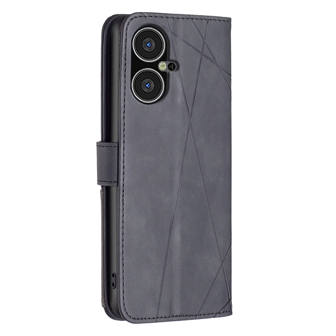 Tecno Pova Neo 3 Wallet Case – Rhombus Texture PU Leather, Magnetic Buckle, Card Slots, Stand Function, Shockproof Protective Cover