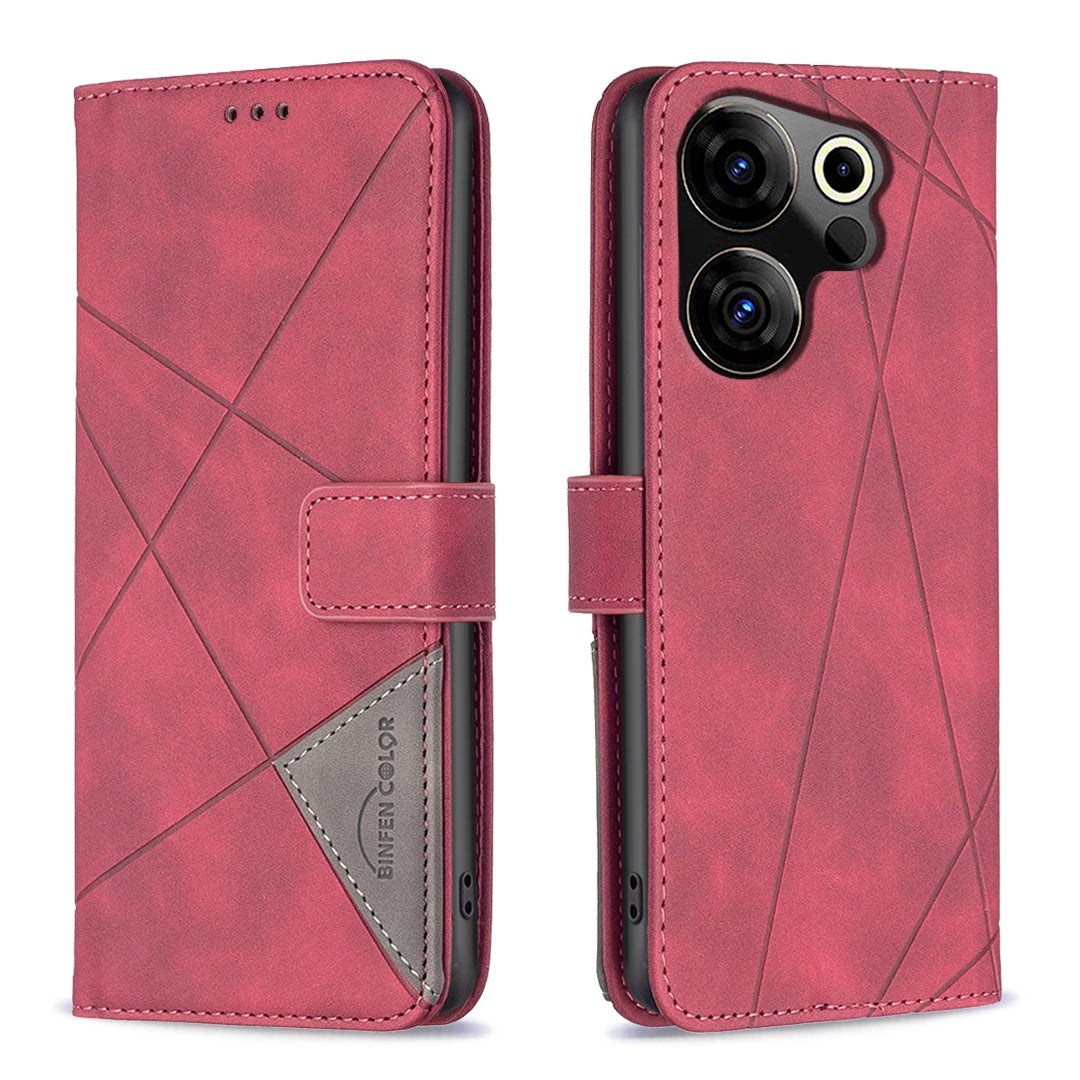 Tecno Camon 20 Premier Wallet Case – Rhombus Texture PU Leather, Magnetic Buckle, Card Slots, Stand Function, Shockproof Protective Cover