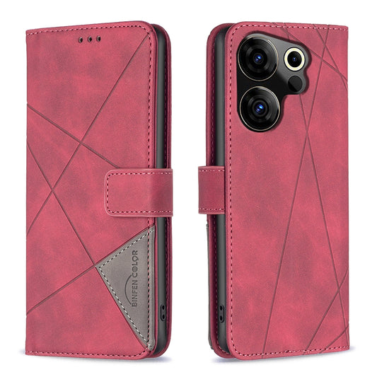 Tecno Camon 20 Premier Wallet Case – Rhombus Texture PU Leather, Magnetic Buckle, Card Slots, Stand Function, Shockproof Protective Cover