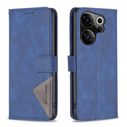 Tecno Camon 20 Premier Wallet Case – Rhombus Texture PU Leather, Magnetic Buckle, Card Slots, Stand Function, Shockproof Protective Cover