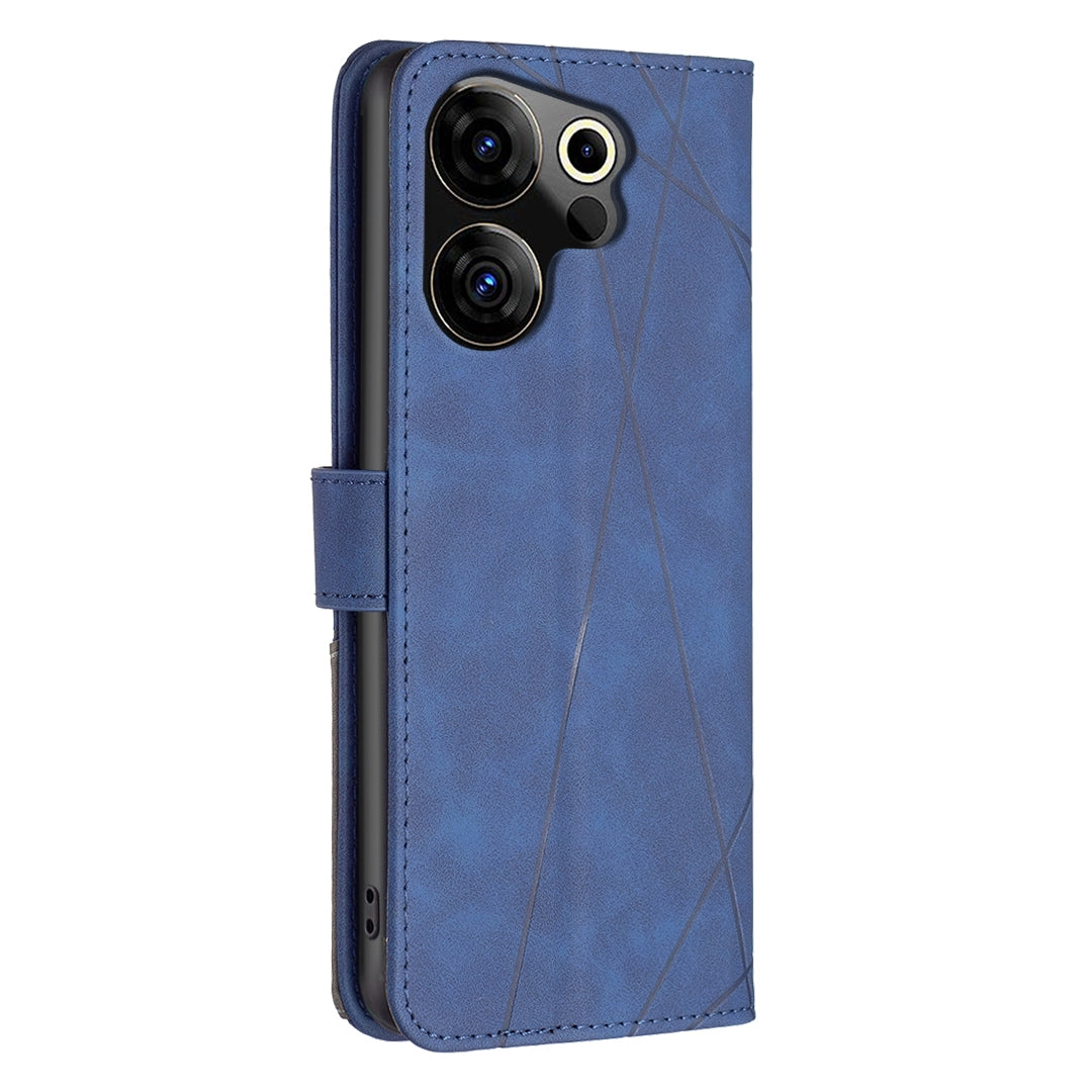 Tecno Camon 20 Premier Wallet Case – Rhombus Texture PU Leather, Magnetic Buckle, Card Slots, Stand Function, Shockproof Protective Cover