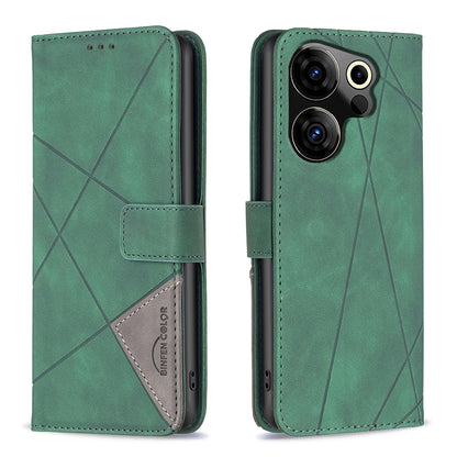 Tecno Camon 20 Premier Wallet Case – Rhombus Texture PU Leather, Magnetic Buckle, Card Slots, Stand Function, Shockproof Protective Cover