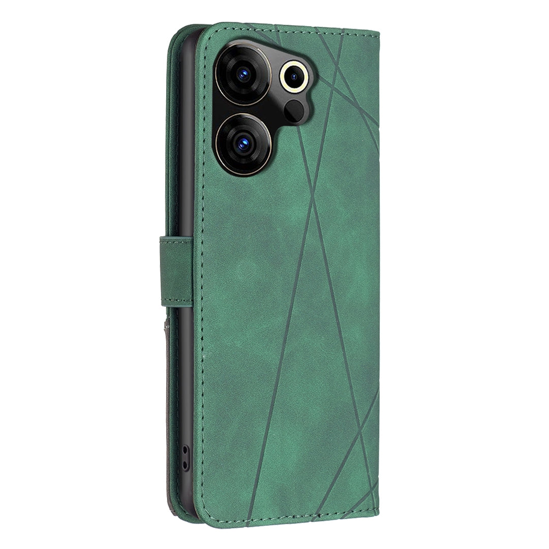 Tecno Camon 20 Premier Wallet Case – Rhombus Texture PU Leather, Magnetic Buckle, Card Slots, Stand Function, Shockproof Protective Cover