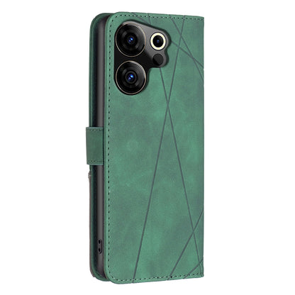 Tecno Camon 20 Premier Wallet Case – Rhombus Texture PU Leather, Magnetic Buckle, Card Slots, Stand Function, Shockproof Protective Cover