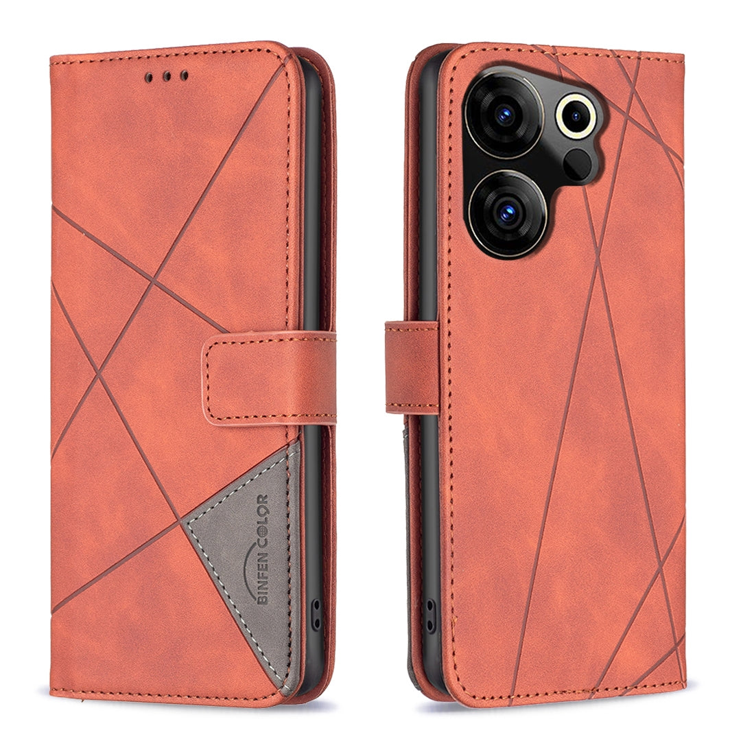 Tecno Camon 20 Premier Wallet Case – Rhombus Texture PU Leather, Magnetic Buckle, Card Slots, Stand Function, Shockproof Protective Cover