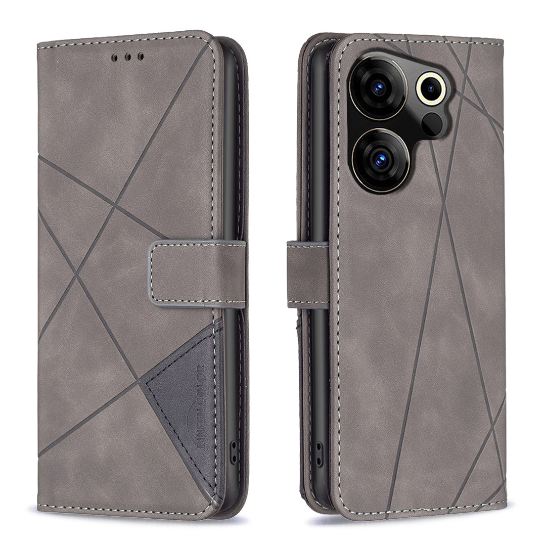 Tecno Camon 20 Premier Wallet Case – Rhombus Texture PU Leather, Magnetic Buckle, Card Slots, Stand Function, Shockproof Protective Cover