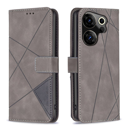 Tecno Camon 20 Premier Wallet Case – Rhombus Texture PU Leather, Magnetic Buckle, Card Slots, Stand Function, Shockproof Protective Cover