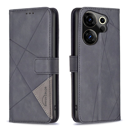 Tecno Camon 20 Premier Wallet Case – Rhombus Texture PU Leather, Magnetic Buckle, Card Slots, Stand Function, Shockproof Protective Cover