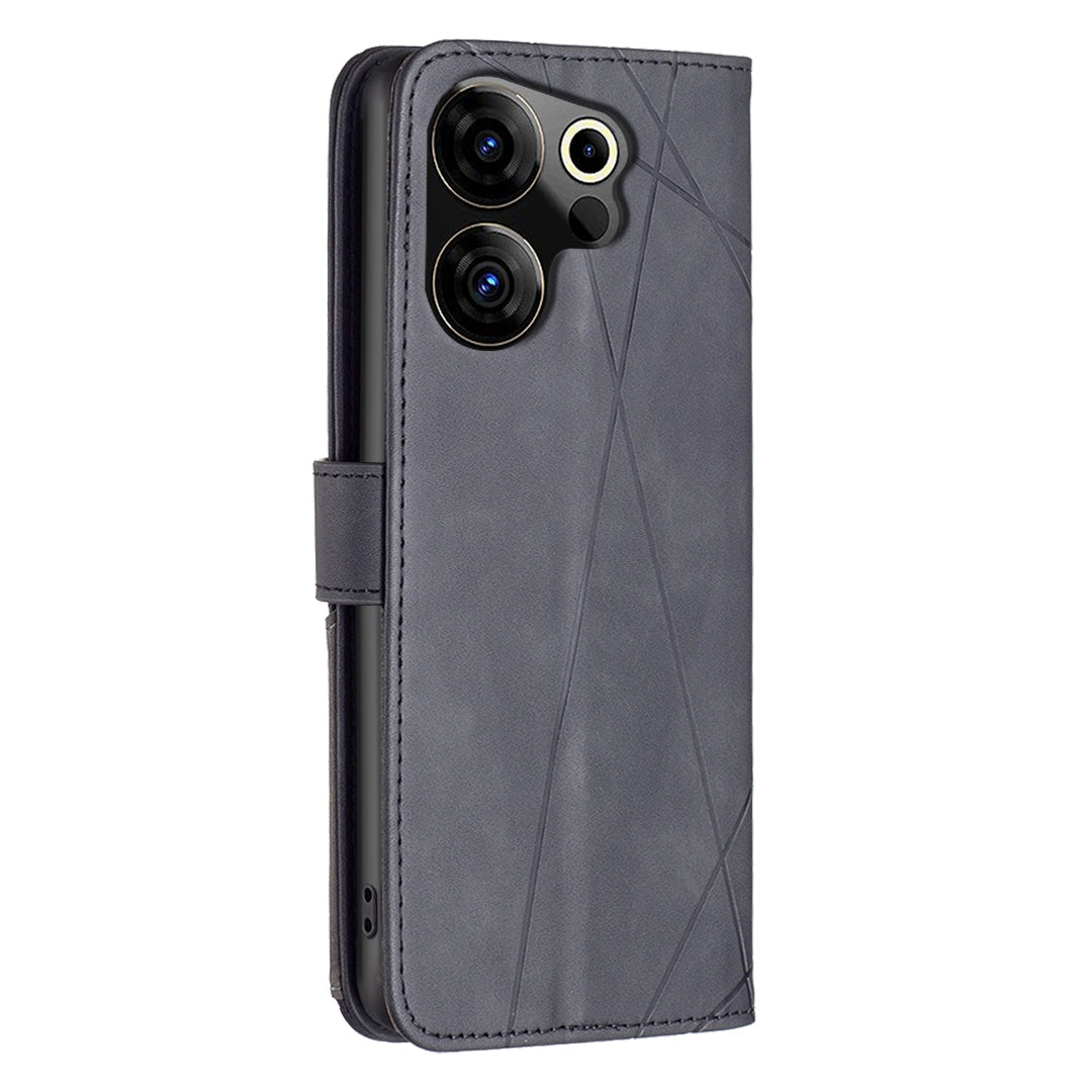 Tecno Camon 20 Premier Wallet Case – Rhombus Texture PU Leather, Magnetic Buckle, Card Slots, Stand Function, Shockproof Protective Cover